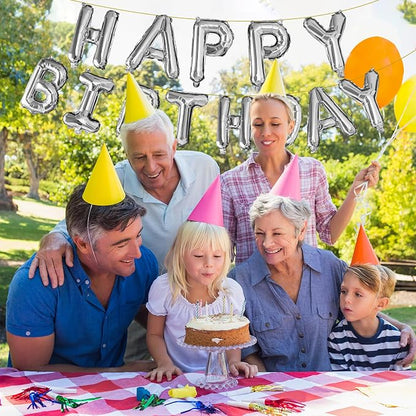 Happy Birthday Balloons Banner Mylar Foil Letter Sign Silver | 16 Inch Reusable - Image 7