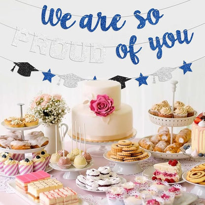 We Are So Proud of You Banner Prestrung Blue and Silver Graduation Banner - Image 5