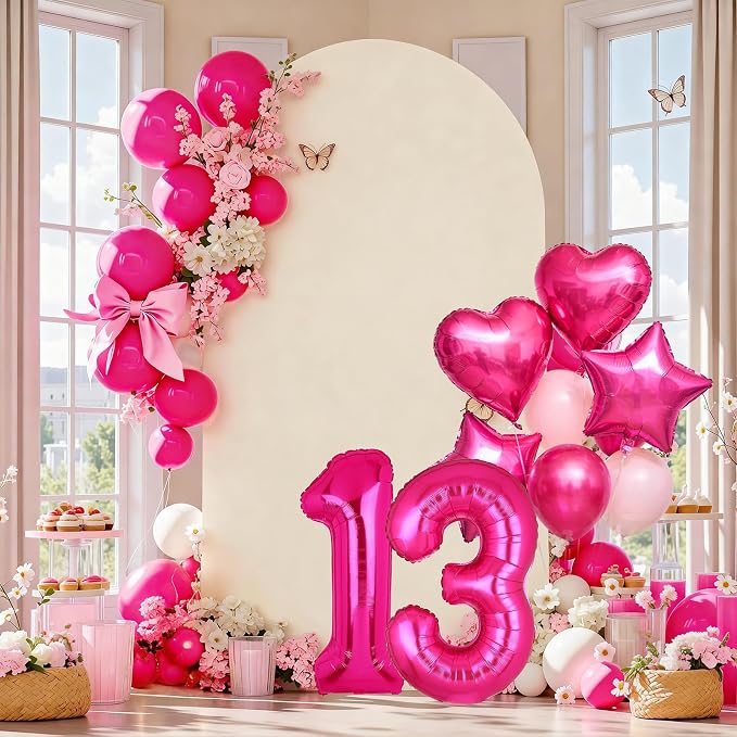 40 Inch Number Balloons Hot Pink 13 Pink Themed 31st 13rd Birthday Party | - Image 6