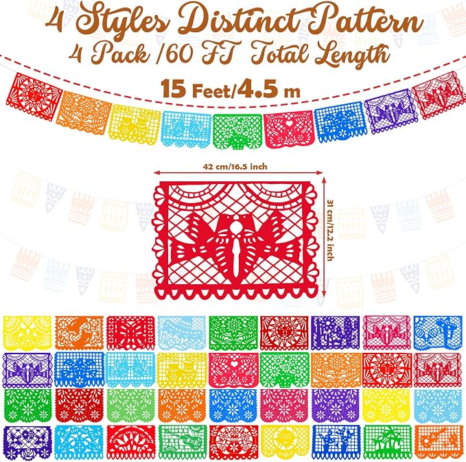 Boao 4 Packs 65.6 Feet Cinco De Mayo Party Decorations Mexican Banner Fiesta - Image 2