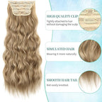 KooKaStyle Clip in Synthetic Hair Extensions Long Wavy 4PCS Thick Hairpieces Light Brown mix Golden Blonde Fiber Double Weft Natural Hair Extensions 24 Inch for Women