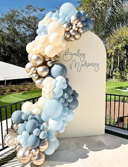 Dusty Blue and Gold Balloons, Baby Blue White Champagne Gold Balloon | 50 Pcs - Image 5