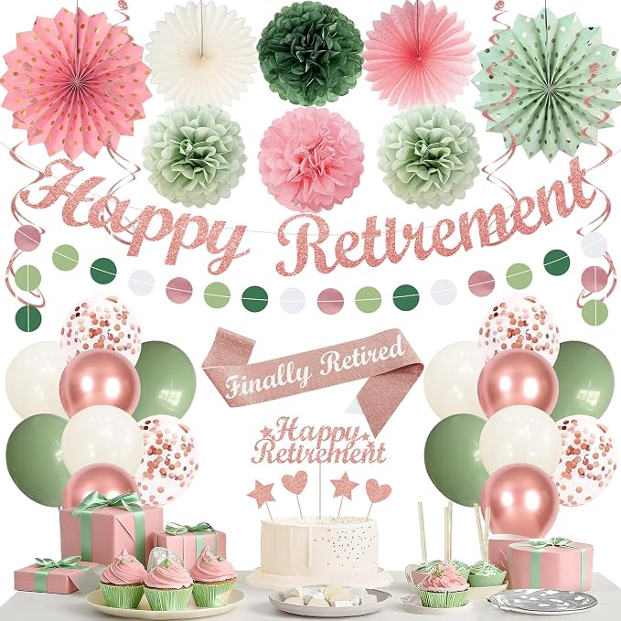 Vlipoeasn Pink Green Retirement Decorations by Vlipoeasn