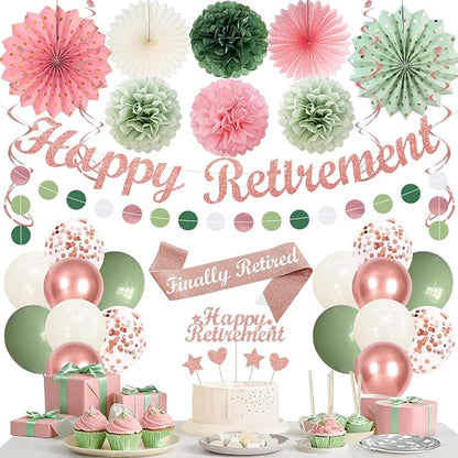 Vlipoeasn Pink Green Retirement Decorations by Vlipoeasn