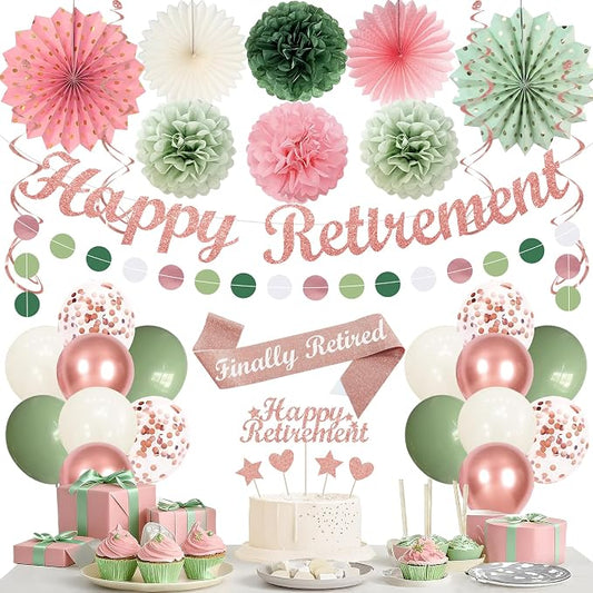 Vlipoeasn Pink Green Retirement Decorations by Vlipoeasn