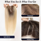 starluck Hair Toppers for Women Real Human Hair With Bangs, 100% Remy HumanHair Toppers for Women Hand-woven with Thinning,Cover Gray Roots,Adds Volume,Ombre Light Blonde
