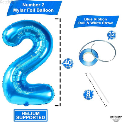 KatchOn, Number 2 Balloon, 40 Inch Blue Foil Number Balloon - Image 2