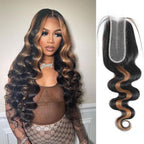 P1B/30 2x6 HD Lace Closure Body Wave Human Hair Highlight Brown Black Color Transparent Lace Closure 2x6 Long Deep Middle Part 100% Raw Virgin Human Hair 20 Inch 150% Density