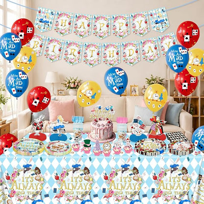 138pcs Wonderland Party Decorations Disposable Tableware Set - Image 6