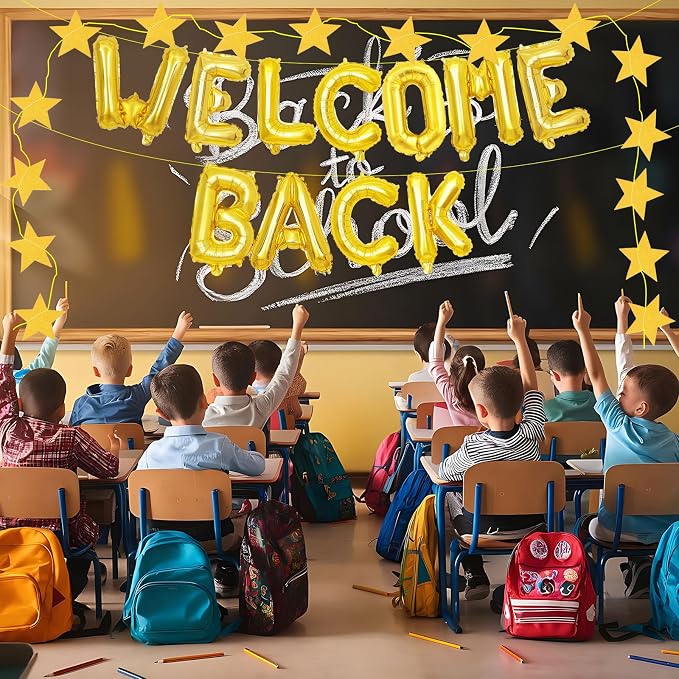 16 Inch Gold 'WELCOME BACK' Balloon Banner, Mylar Letter Balloons - Image 5