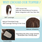 Hair Toppers for Women Real Human Hair, 360° 3D Toppers Pieces for Women with Thinning Crown Wispy Bangs 14 Inch Upgrade Big Basement (Mocha Brown, 14 Inch Wispy Bangs)