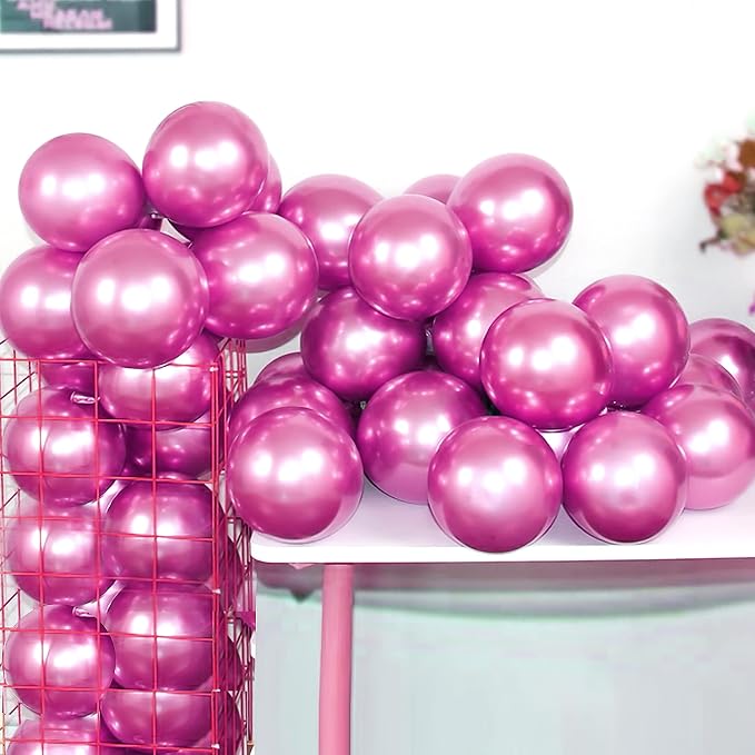 12 Inch 100 Pcs Metallic Chrome Hot Pink Balloons Shiny Thicken Latex Balloon by COLORFULELVES