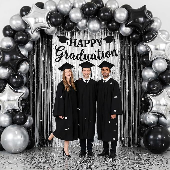 Black Silver Star Foil Balloons, 18 Inch Metallic Black and Silver Stars Balloon - Image 6