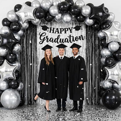 Black Silver Star Foil Balloons, 18 Inch Metallic Black and Silver Stars Balloon - Image 6