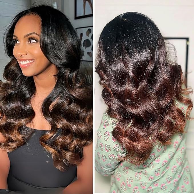 Body Wave Ombre Bundles Human Hair T1B/2/30 Chestnut Brown Ombre Color 2 Bundles of 12 Inch 100% Real Human Hair Unprocessed Raw Material For Quicky Weave