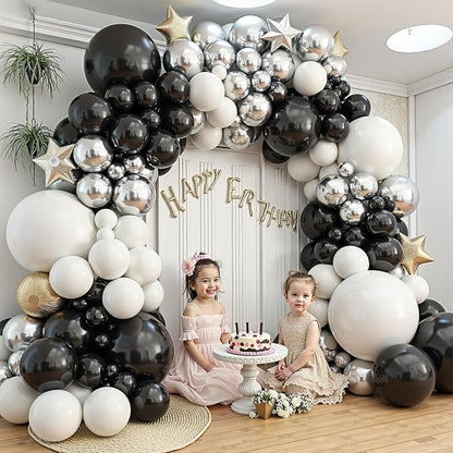 412Pcs Black and Silver White Balloon Arch Kit, 18 12 10 5 Inch Different Size - Image 6