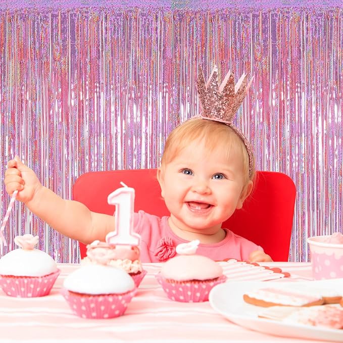 10 Pack Pink Backdrop Curtain 3.2ft x 8.2ft Metallic Tinsel Foil Fringe - Image 7