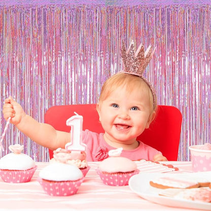 10 Pack Pink Backdrop Curtain 3.2ft x 8.2ft Metallic Tinsel Foil Fringe - Image 7