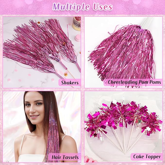 LOLStar Pink Foil Fringe Tinsel Garland, Tinsel Streamers Banner, 6 Pack | 60Ft - Image 8