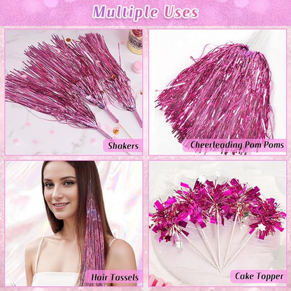 LOLStar Pink Foil Fringe Tinsel Garland, Tinsel Streamers Banner, 6 Pack | 60Ft - Image 8