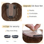 SEGO Human Hair Toppers for Women With Thinning Hair, 7 * 13CM Silk Base 100% Real Human Hair Clip in Top Wiglet Hairpieces -12 Inch No Bangs Medium Brown to Dark Blonde