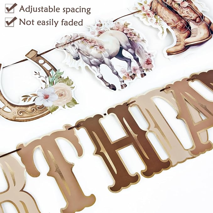 Horse Birthday Decorations for Girls, Happy Birthday Banners, Western Party for - Image 2