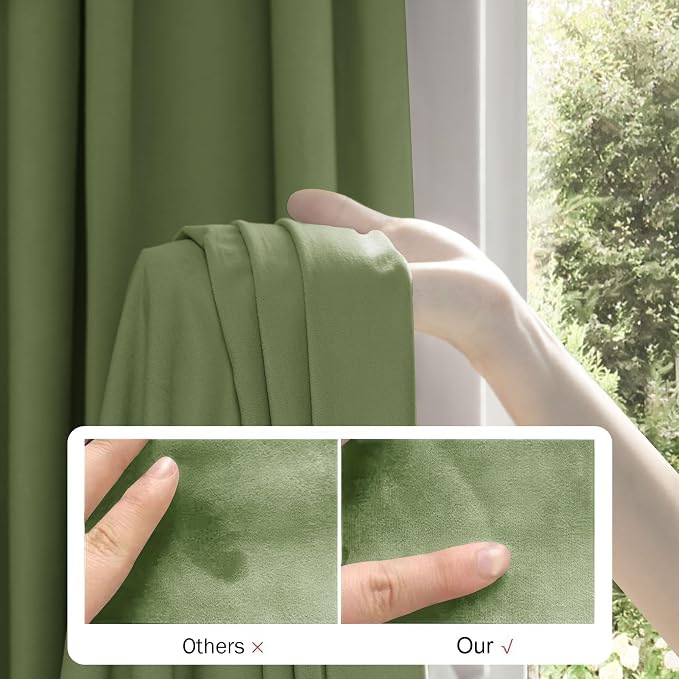 Beauoop Sage Green Velvet Curtains - Image 3