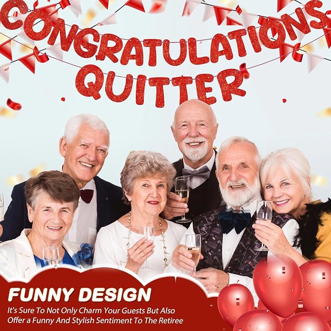 Fulmoon Pre Strung Congratulations Quitter Glitter Banner Funny Retirement - Image 5