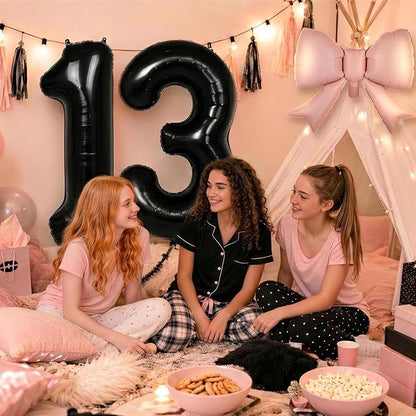 40 Inch Black Number 3 with Pink Bow Balloon, Giant Self Inflating Black Foil - Image 3