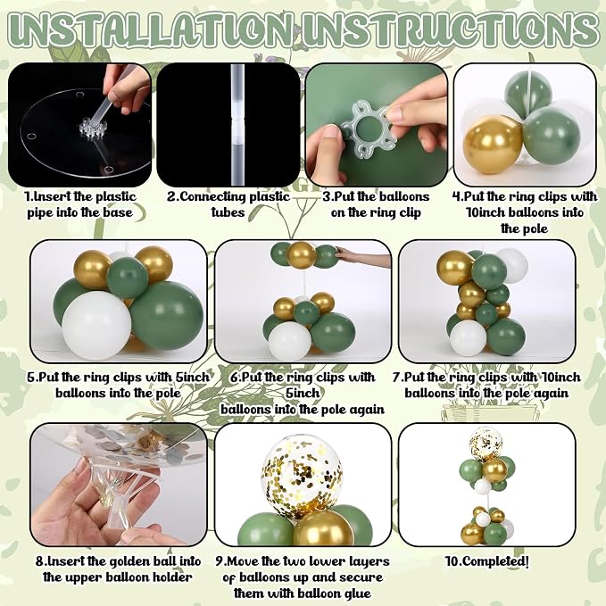 8 Sets Sage Green Balloon Column Table Centerpiece Reusable Table Balloon Tower - Image 3