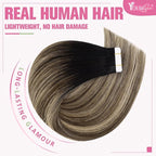 YoungSee Human Hair Tape in Extensions Balayage 14Inch 50g Tape Hair Extensions Real Human Hair Black Ombre Brown Invisible Tape in Hair Extensions 20pcs Tape Human Hair Extensions Silky Straight