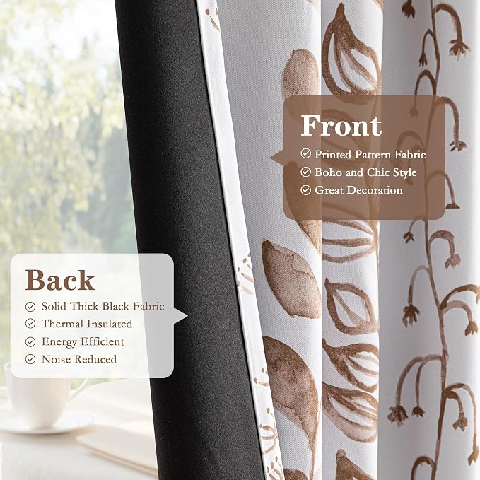 Blackout Curtains 95 Inches Long Leaves Patterned Farmhouse Thermal Insulated - Image 4