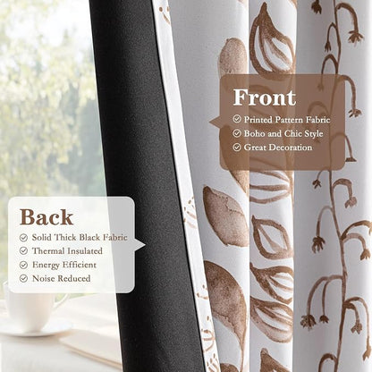 Blackout Curtains 95 Inches Long Leaves Patterned Farmhouse Thermal Insulated - Image 4