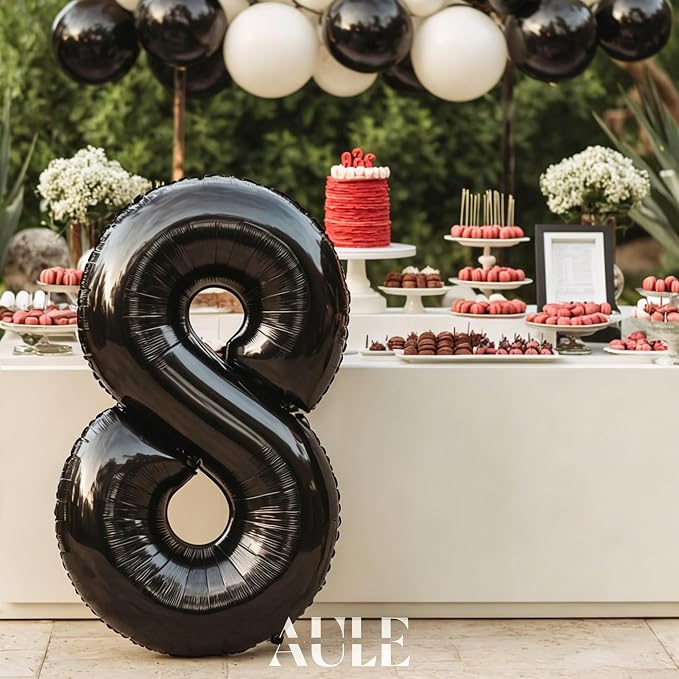 AULE 40 Inch Black Number Balloon 8 Foil 0-9 Birthday Big Numbers | Birthday - Image 3