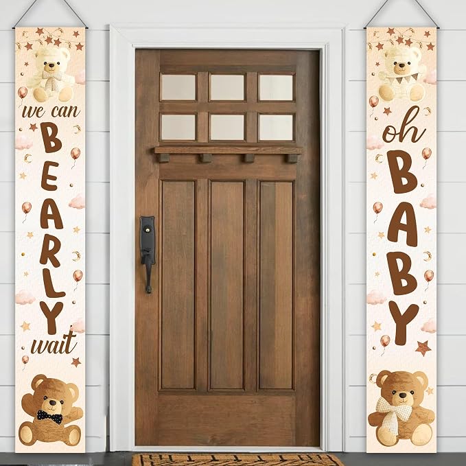 We Can Bearly Wait Baby Shower Decorations 2Pcs Bear Baby Shower Porch Sign by umoni