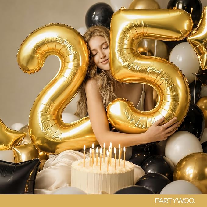 PartyWoo Number Balloons 40 Inch Gold Number 5 Kit 25pcs - Image 8