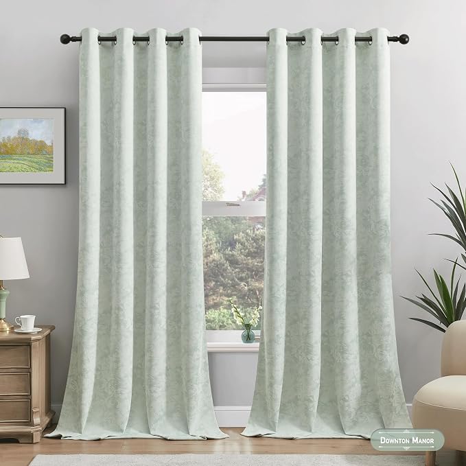 Beauoop Green Floral Jacquard Blackout Curtains - Image 2