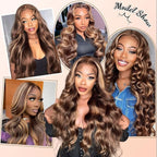 AMIRTY Highlight Ombre Lace Front Wig Human Hair 20 Inch Honey Blonde Body Wave 13x4 HD Lace Front Wigs Human Hair Pre Plucked 250 Density Brown 4/27 Colored Lace Frontal Glueless Wigs for Women