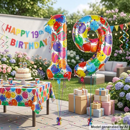 40 Inch Number 19 Balloon Set Large Foil Balloons - Image 5