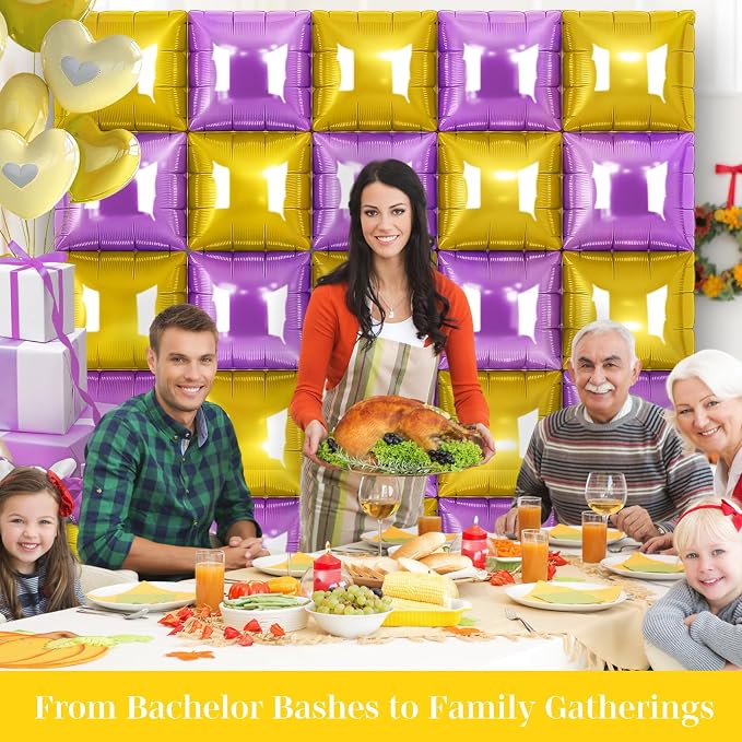 Gold and Purple Square Foil Balloons 25 Pcs Metallic Gold and Purple Balloons - Image 6