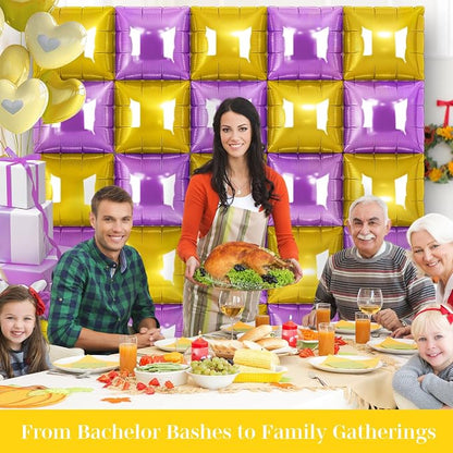 Gold and Purple Square Foil Balloons 25 Pcs Metallic Gold and Purple Balloons - Image 6