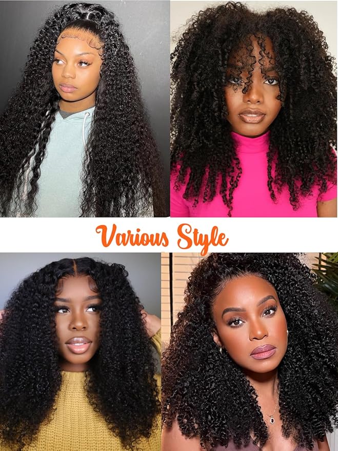 Julia Hair 12A Bye Bye Knots Glueless Wig Kinky Curly 7x5 Pre Cut Lace Front Wigs Invisible Knots Virgin Human Hair HD Lace Frontal Pre Bleached Wig 180% Density 26 Inch