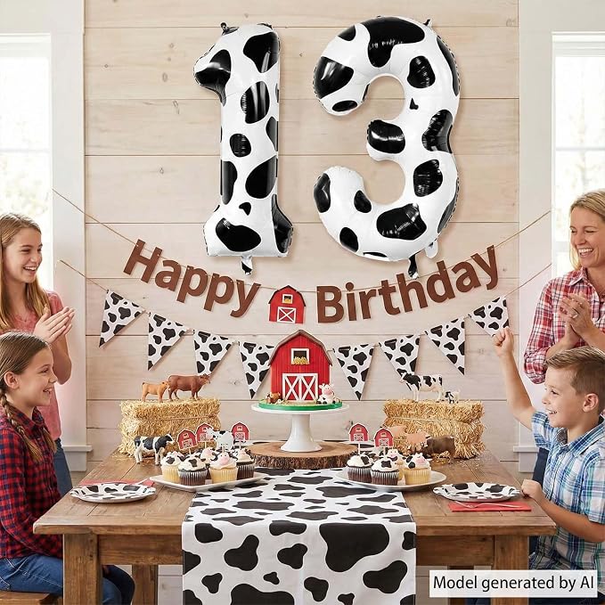 40 Inch Cow Print Number 13 Balloon Set, Giant Black and White Foil Number - Image 3