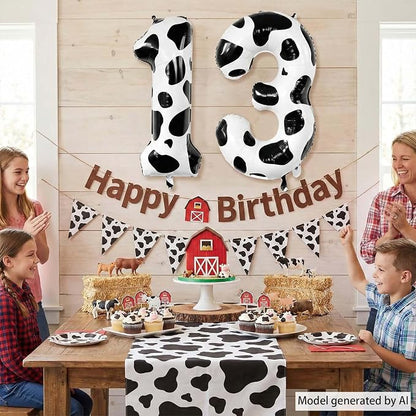 40 Inch Cow Print Number 13 Balloon Set, Giant Black and White Foil Number - Image 3