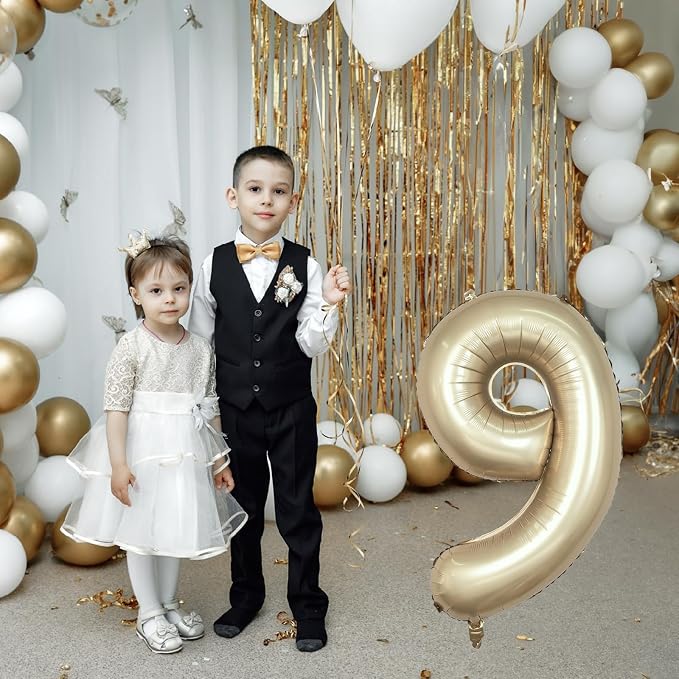 Light Gold Purple Number 9 Balloon, 40 Inch Metallic Gold Foil Number Balloons - Image 4