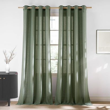 NICETOWN Linen Forest Green Curtains 96 inches Long, Grommet Privacy Assured by NICETOWN