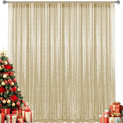 10×10FT Champagne Sequin Backdrop Curtain, Photography Backdrop Glitter by Pufogu