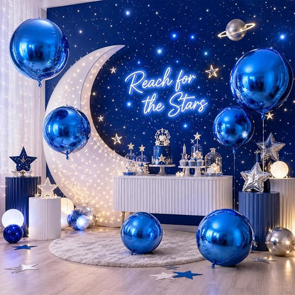 15 Pcs Navy Blue Round Foil Balloons, 22/15/10 Inch 4D Ball Balloons Metallic - Image 4