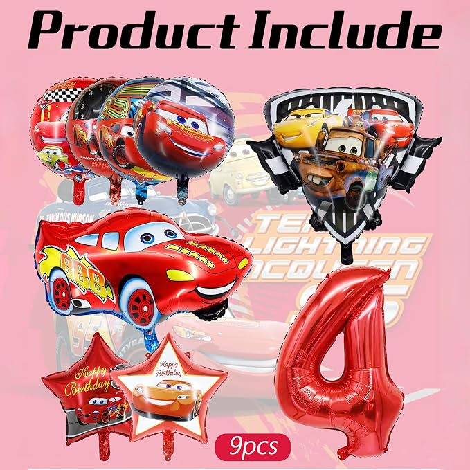 9 Pcs Car Theme Happy Birthday Decorations, Cute Cartoons Party Decorations - Image 3