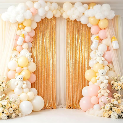 ShinyBeauty Gold Sequin Backdrop Curtain 2 Panels 4x7ft Party Background | 4" - Image 2